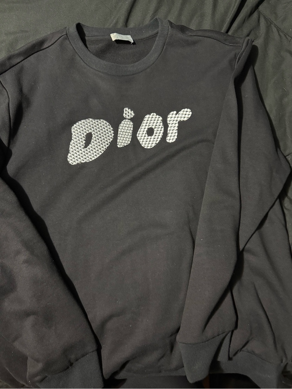 Dior Black Crewneck with White Logo Pattern